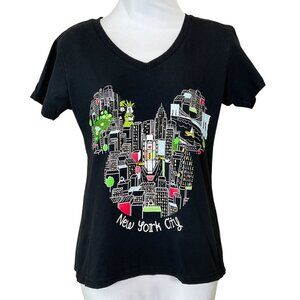 Disney Store Short Sleeve Black Fitted Mickey Mouse Silhouette NYC Graphic Tee